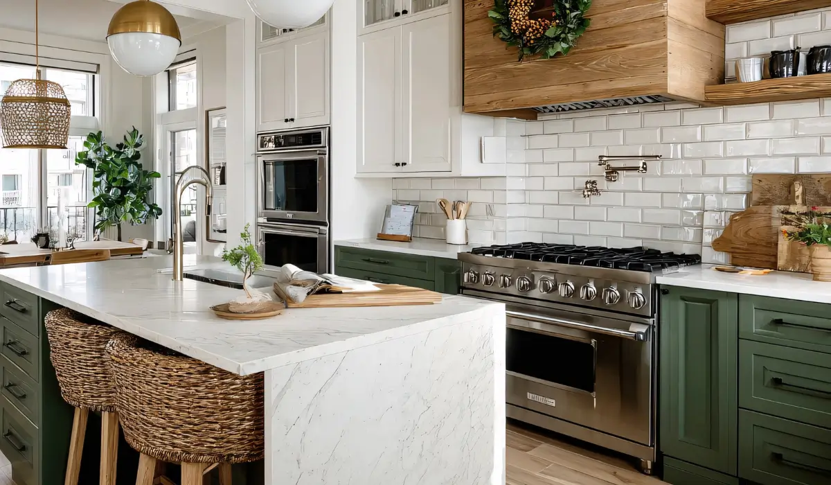 Updated kitchen cabinets featuring durable finishes and modern color pairing for a refreshed home interior.